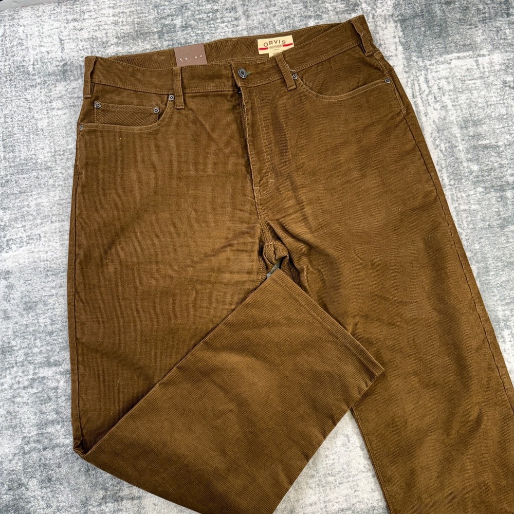 Orvis Pants Mens 38x30 5 Pocket Stretch Corduroy Brown Straight Leg Jeans NEW